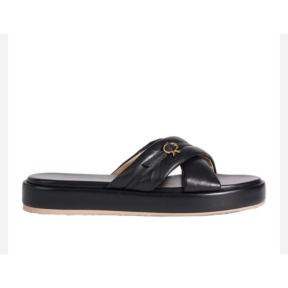 Gianvito Rossi Leather Cross-Strap Sandals Black Size 6.5 New